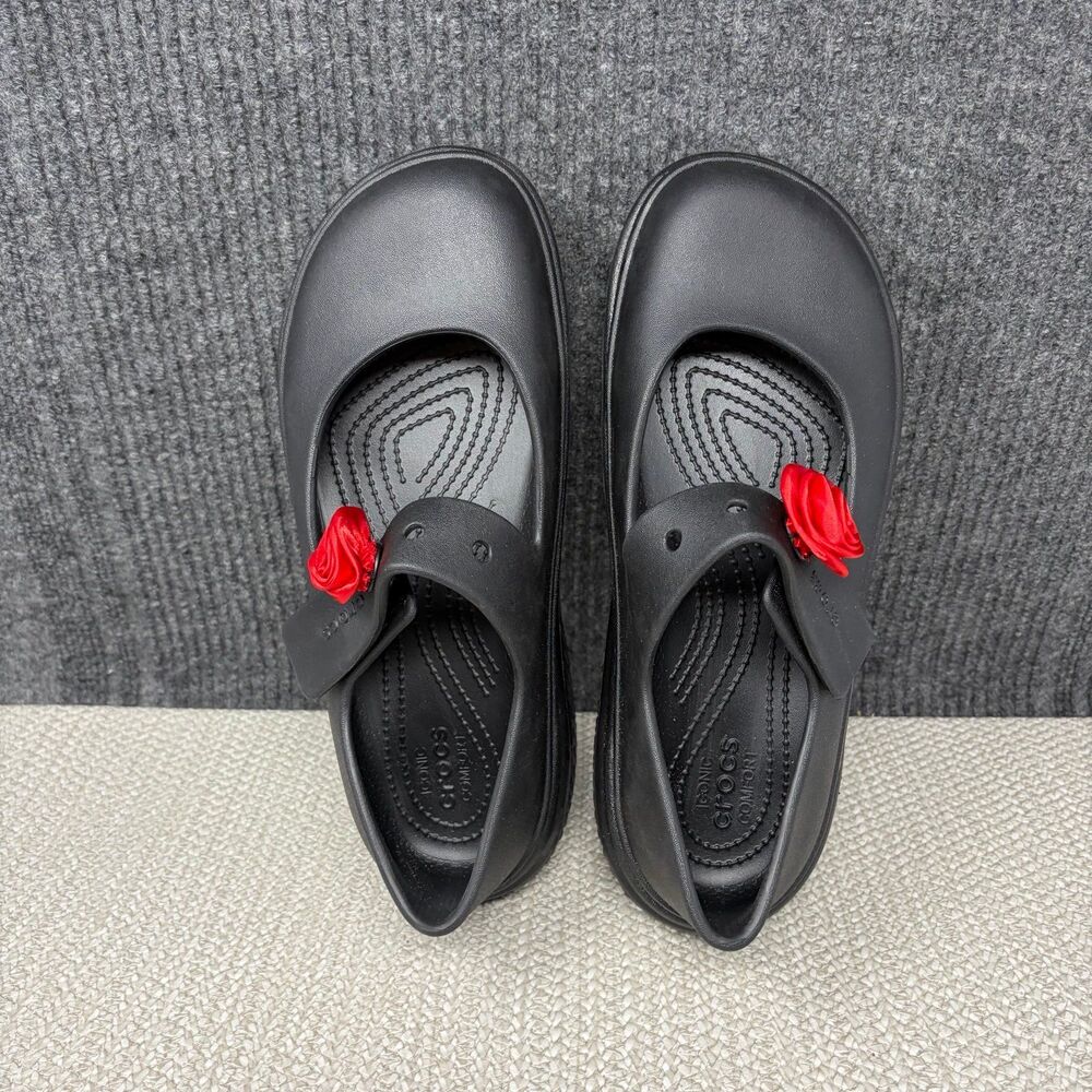 NEW Crocs Stomp Rosette Mary Jane Platform Clogs Black Rose Red Chunky Womens 10 - Picture 7 of 7